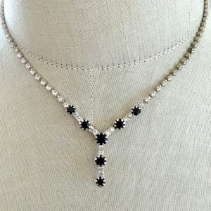 Vintage Silver-Tone Black & Clear Rhinestone Y Necklace